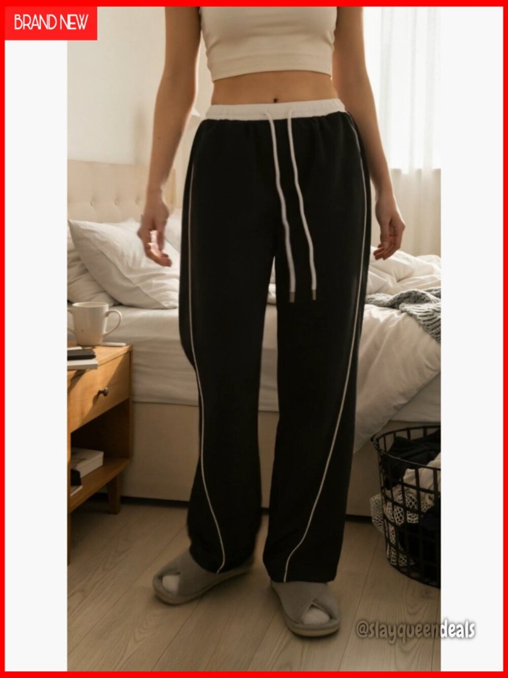 Y2K Baggy Wide Leg Cargo Sweatpants Drawstring Waist Jogger Trousers - Picture 4 of 5